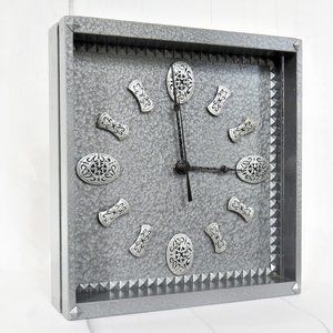 Silver Wall Clock Hammered Metal Paint Finish Square Clock.....726
